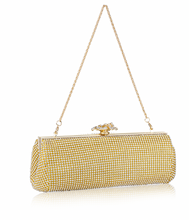 Load image into Gallery viewer, Gold Crystal Mesh Clutch