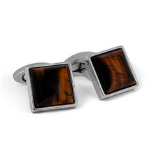 Load image into Gallery viewer, Titanium Classic Cufflinks - Red Tiger Eye square polished dome cufflinks with silver frame