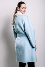 Load image into Gallery viewer, Demi-Couture Wool Belted Overcoat - Sky/Cream