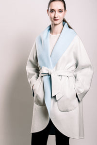 Demi-Couture Wool Belted Overcoat - Sky/Cream