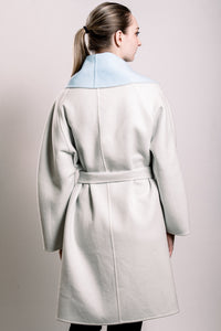 Demi-Couture Wool Belted Overcoat - Sky/Cream