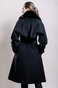 Demi-Couture Overcoat with Fur Collar - Black