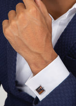 Load image into Gallery viewer, Titanium Classic Cufflinks - Red Tiger Eye square polished dome cufflinks with silver frame