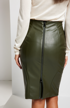 Load image into Gallery viewer, Morpho Vegan Leather Skirt - Olivine